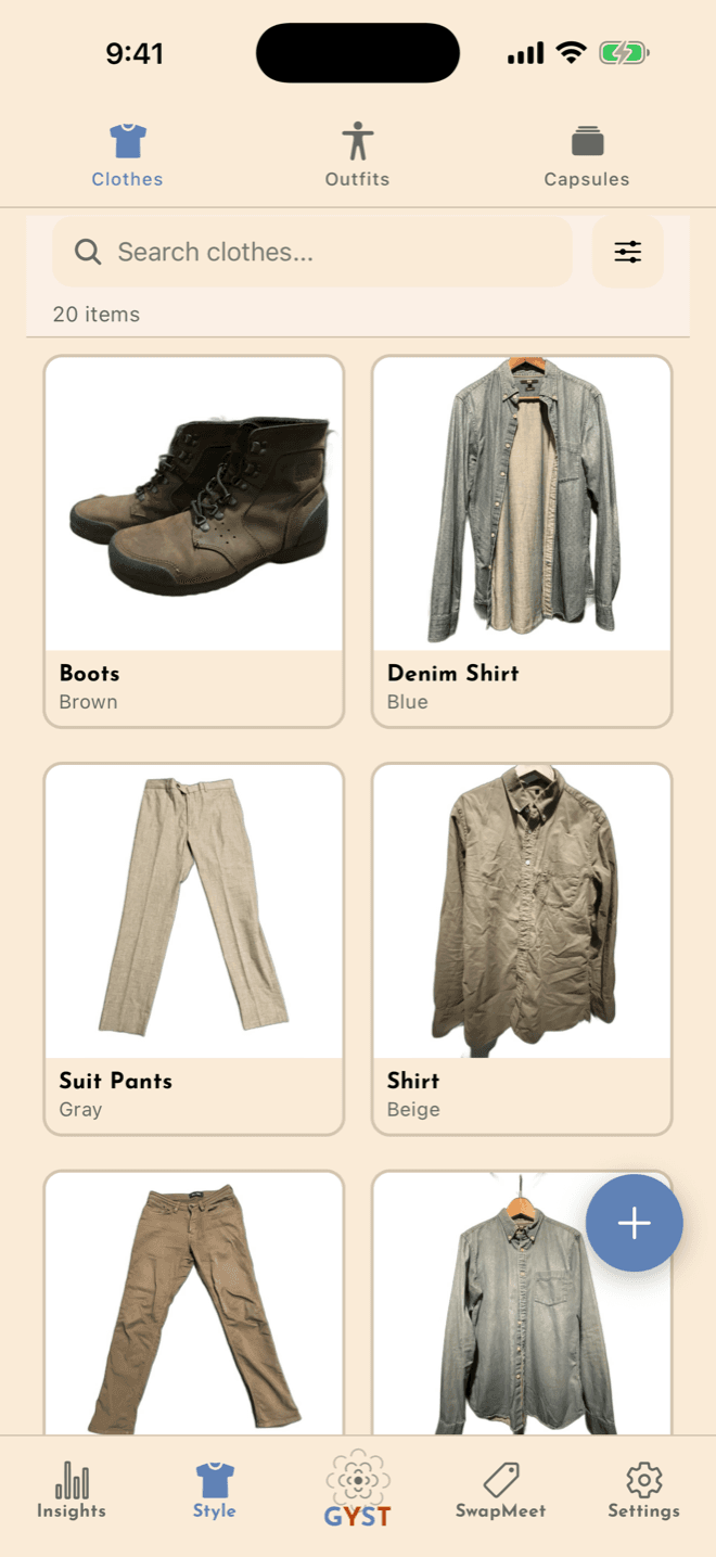 GYST wardrobe grid in light mode